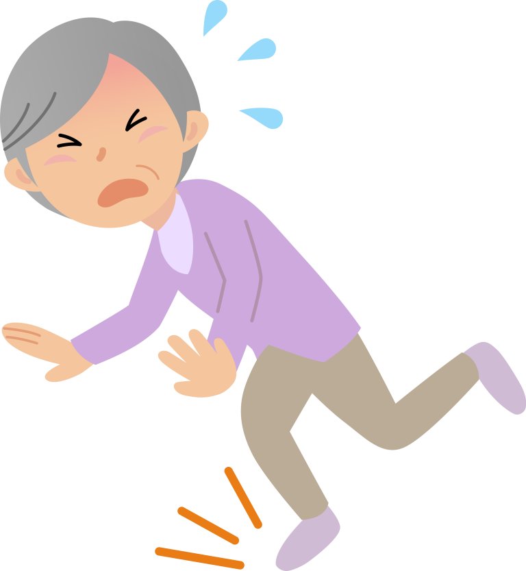 つま先が上がらず、転倒しそうな高齢女性のイラストです。