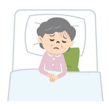 寝たきりになりそうで、心配な高齢女性のイラストです。