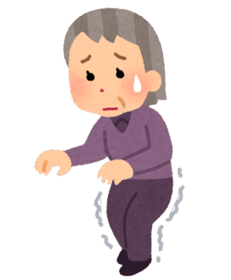 歩くのが大変な高齢女性のイラストです。