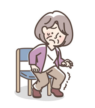 膝が痛くて立ち上がるのが大変な高齢女性のイラストです。