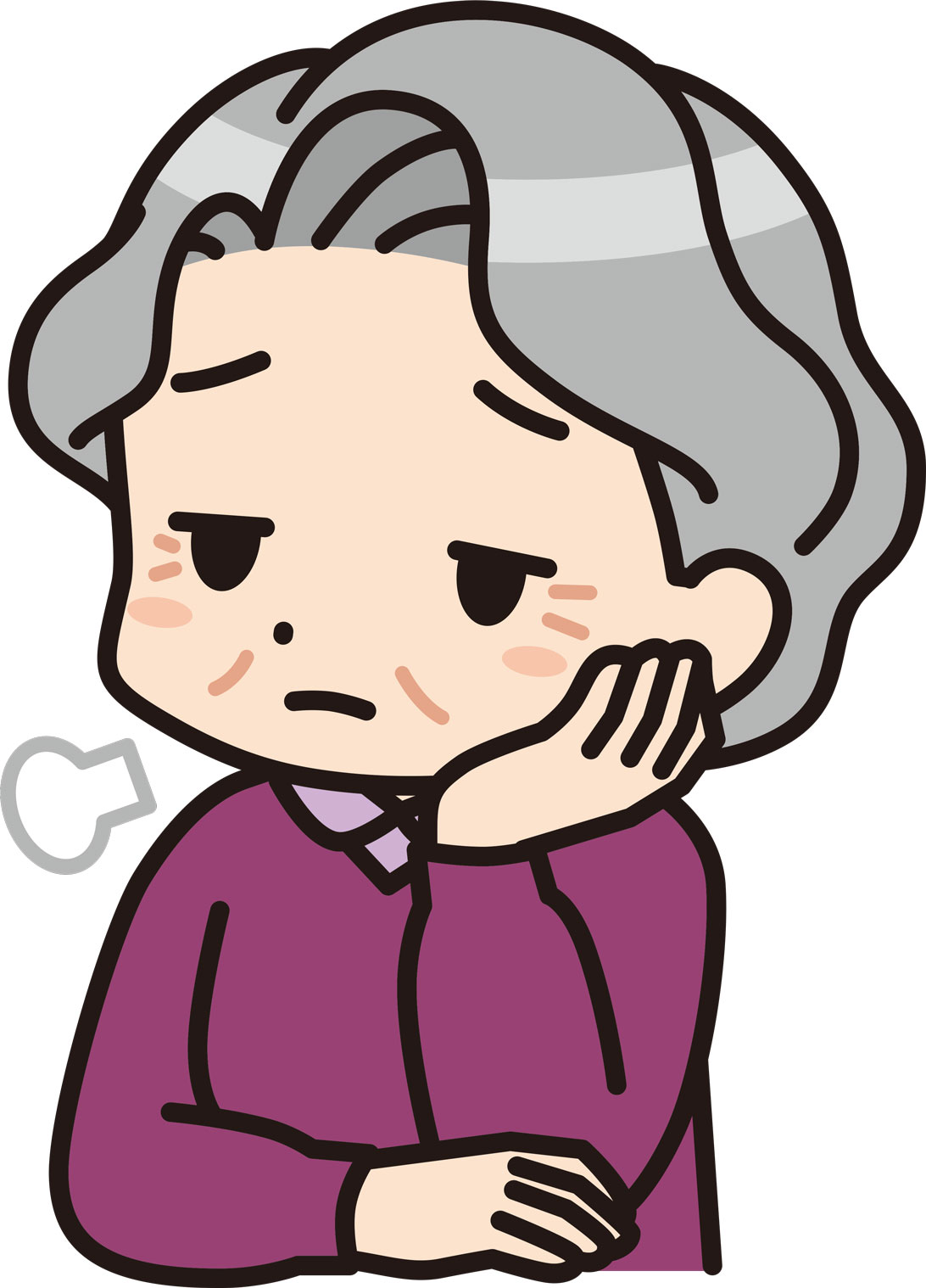 気分が落ち込んでいる高齢女性のイラストです。