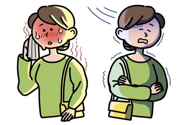 寒暖差を感じている女性のイラストです。