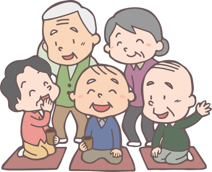 にこやかに交流している高齢者のイラストです。