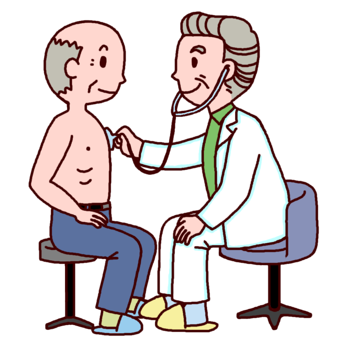定期健診を受けている高齢男性のイラストです。