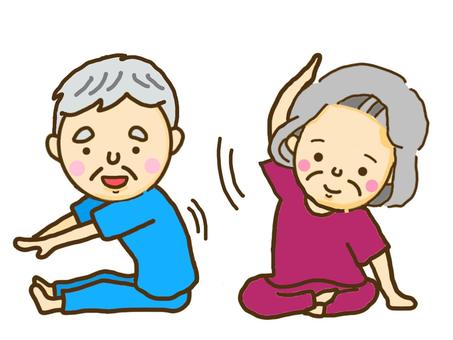 ストレッチをしている高齢男女のイラストです。
