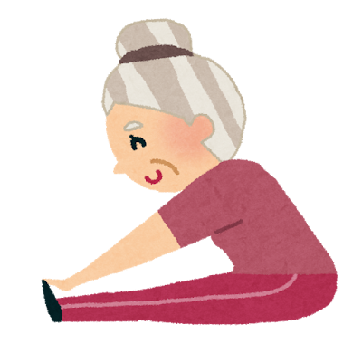 ストレッチをしている高齢女性のイラストです。