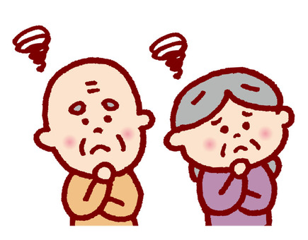 今後に不安を感じている高齢ご夫婦のイラストです。
