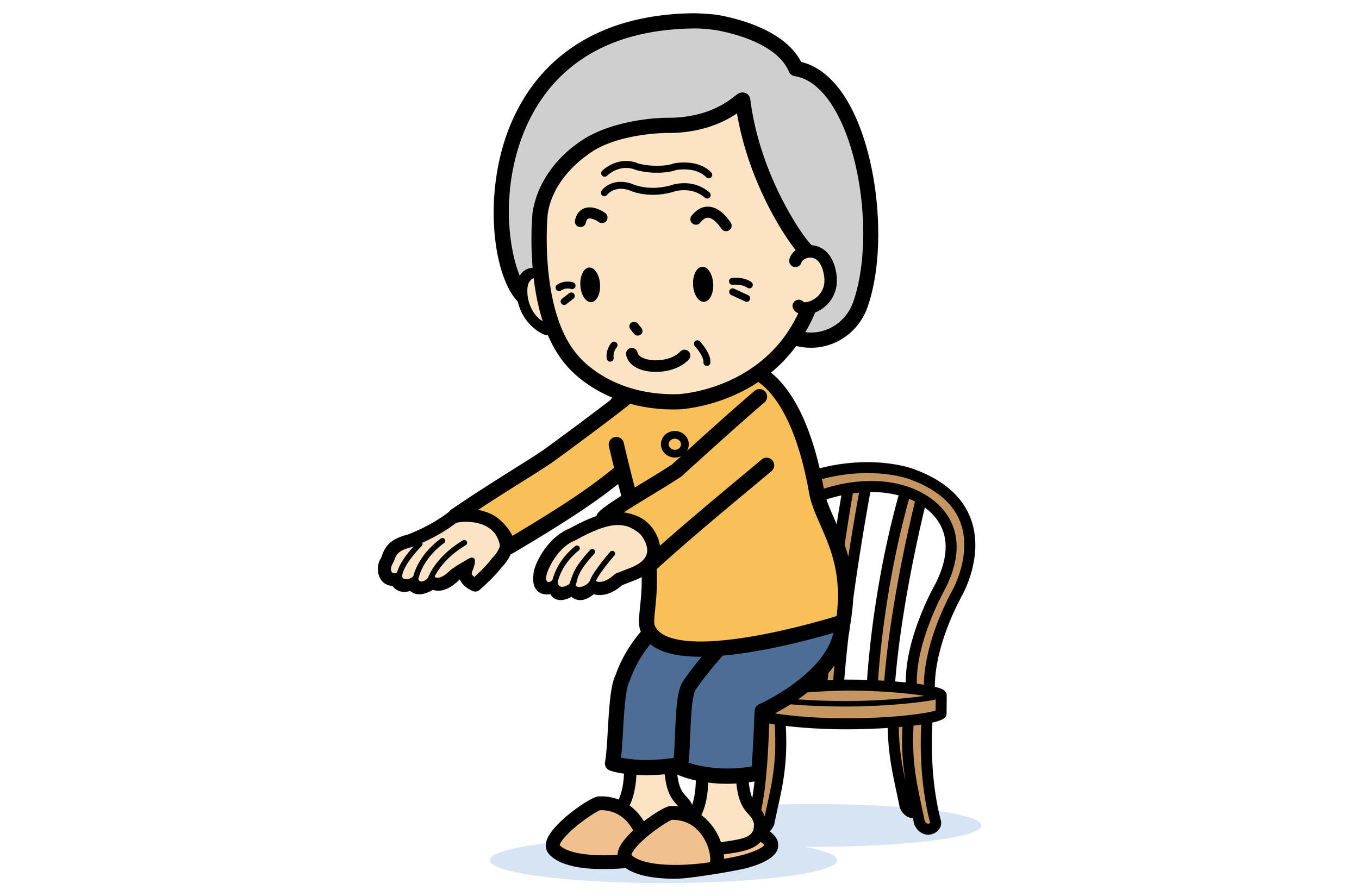 スクワットをしてももの筋肉を鍛えている高齢女性のイラストです。