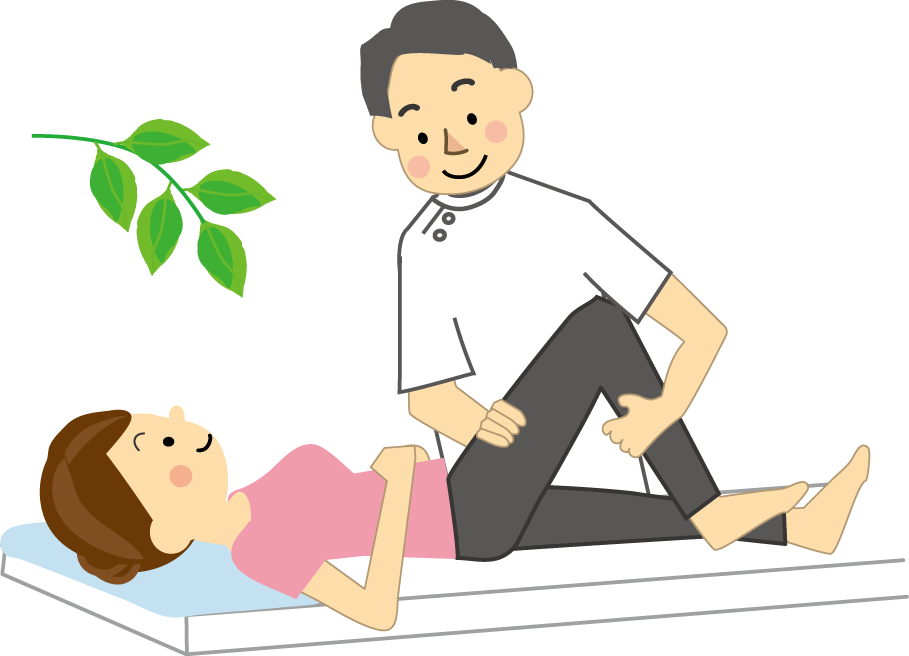 訪問マッサージを受けている女性のイラストです。