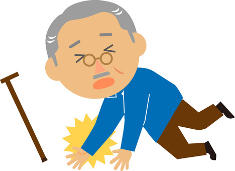 つまづいて転倒した高齢男性のイラストです。