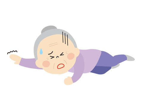 転倒してしまった高齢女性のイラストです。