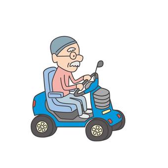 電動カートで移動している高齢男性のイラストです。