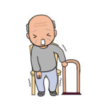 脳梗塞で椅子から立ち上がろうとしていますが、ふらついてしまう高齢男性のイラストです。