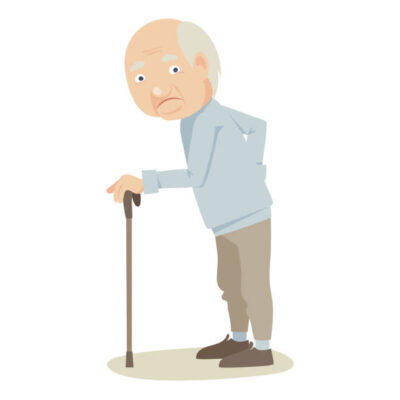 歩くのがつらそうな高齢男性のイラストです。