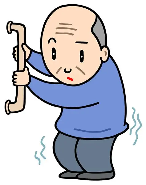 手すりにつかまっていないと立っていられない高齢男性のイラストです。