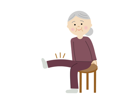 椅子に座ってももにギュッと力を入れている高齢女性のイラストです。