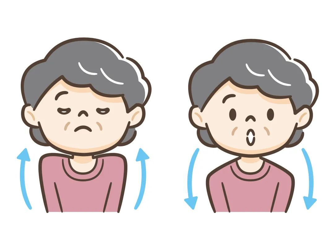 深呼吸をしている高齢女性のイラストです。