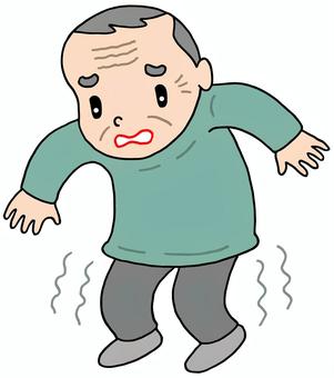 足腰の筋力が低下して、ふらついている高齢男性のイラストです。