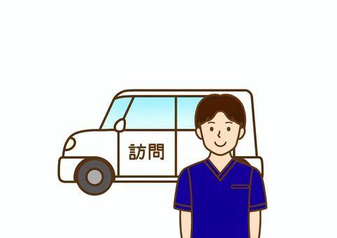 マッサージ師が車で移動中のイラストです。