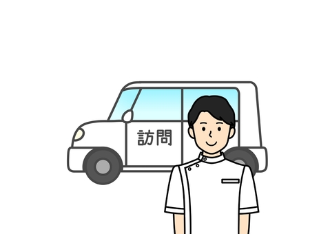 訪問マッサージ。車で移動中のイラストです。