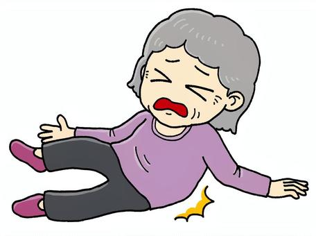 筋力が落ちて転倒している女性のイラストです。