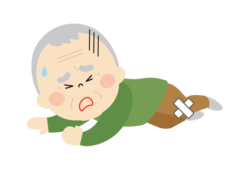 転倒して起き上がれないでいる高齢男性のイラストです。