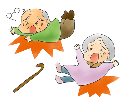 転倒している高齢男女のイラストです。