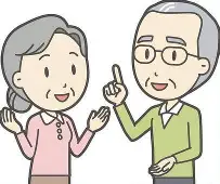 訪問マッサージの説明を聞いて、なるほどと、納得している高齢ご夫婦のイラストです。