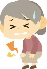 変形性膝関節症で膝の痛みでつらい高齢女性のイラストです。