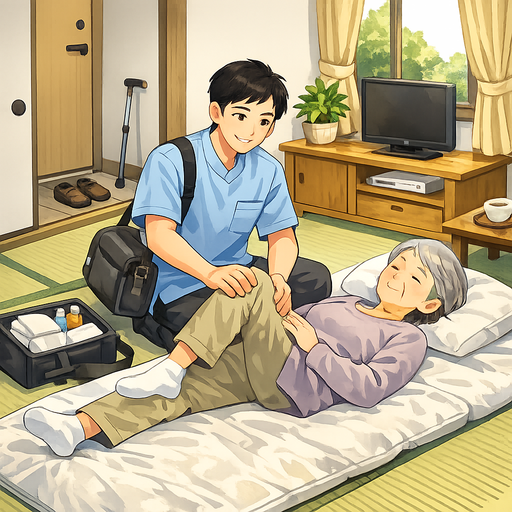 横須賀市で医療保険対応の訪問マッサージを行う施術者のイラスト