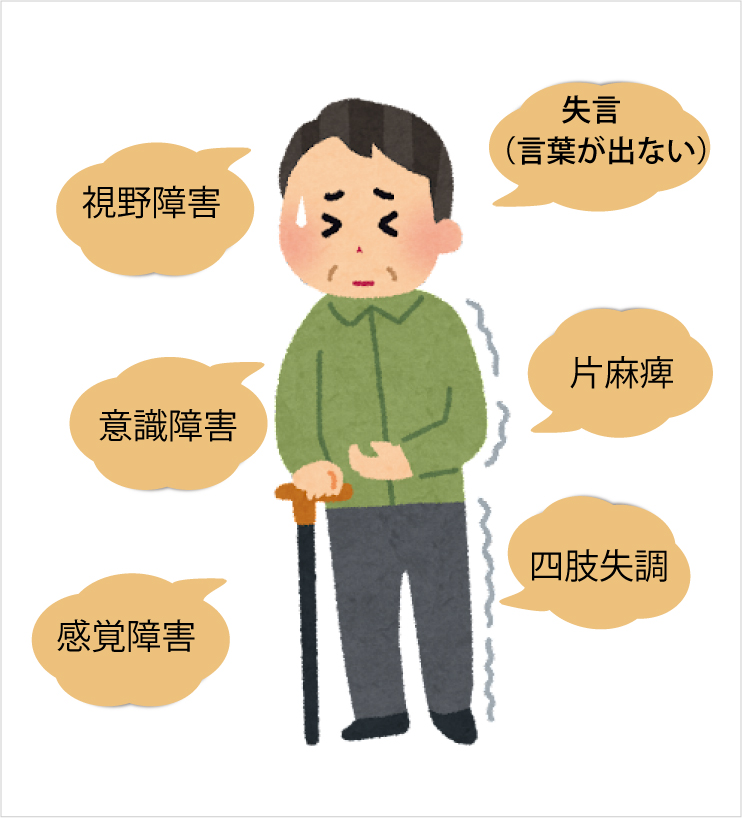 片麻痺で杖を突て立っている高齢男性のイラストです。