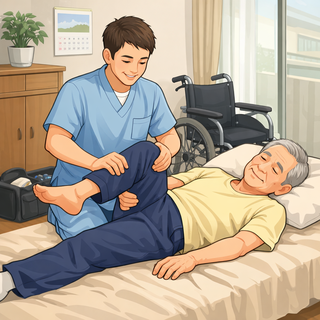 麻痺のある方に訪問マッサージを行う施術のイメージ