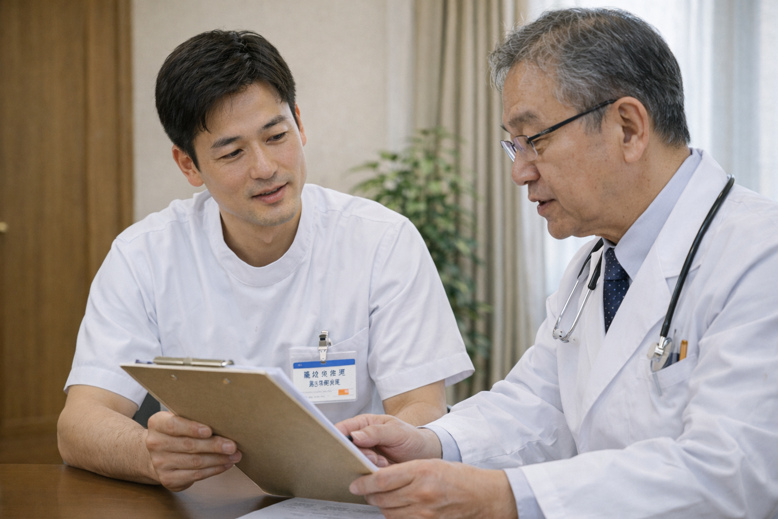 医師に訪問マッサージの同意書について相談するイメージ