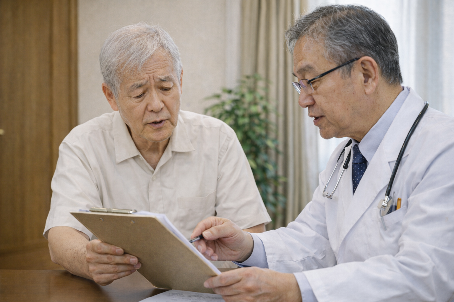 医師に訪問マッサージの同意書について相談しているイメージ