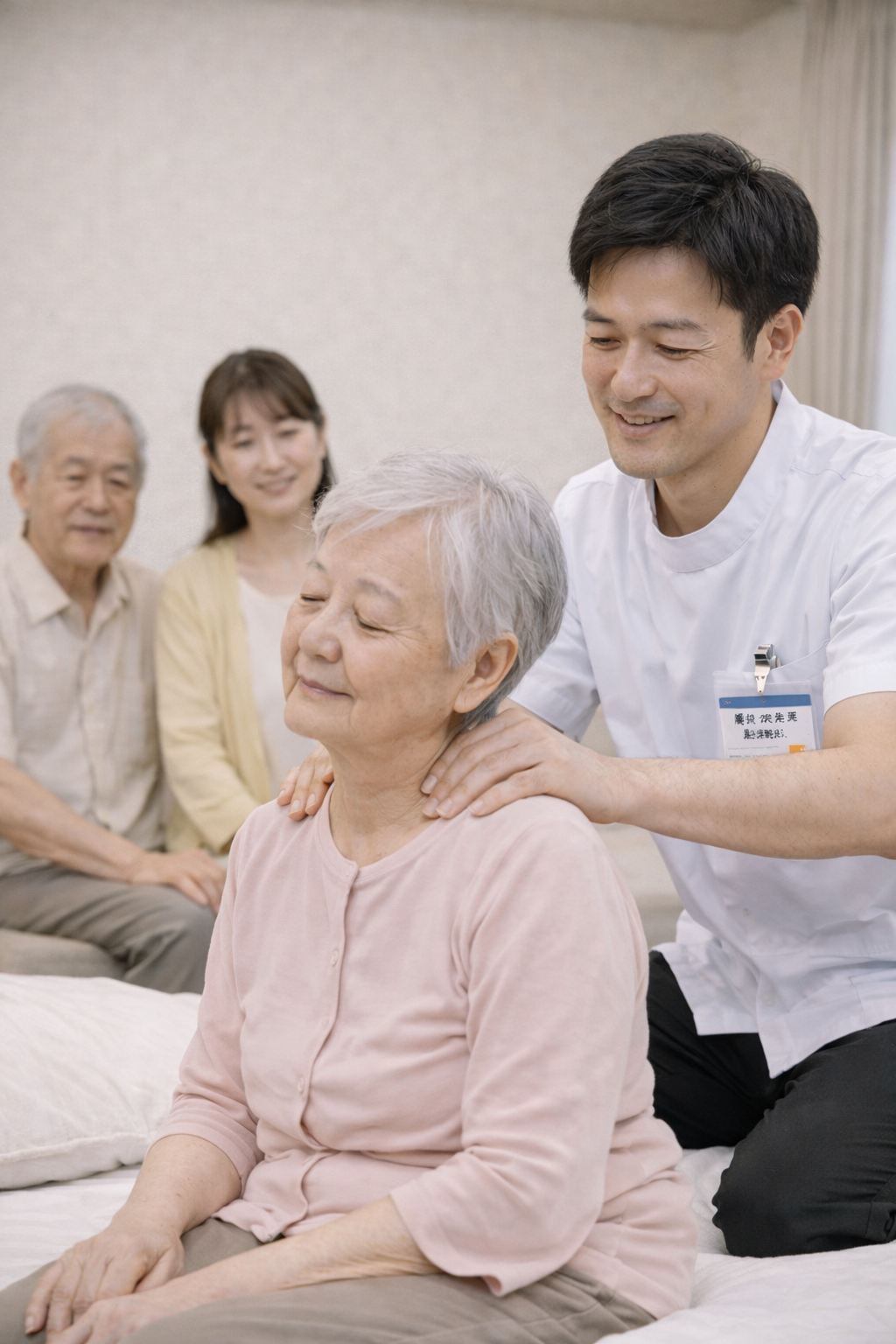 馬堀海岸の自宅で訪問マッサージ施術を行うイメージ