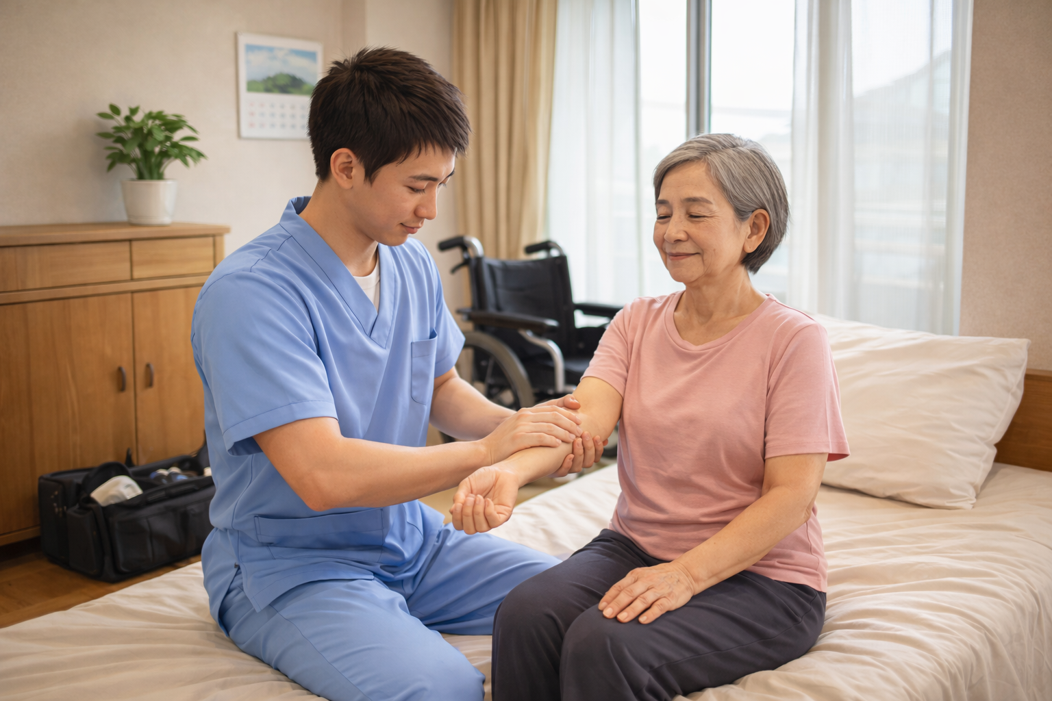 浦賀の自宅で訪問マッサージ施術を行うイメージ