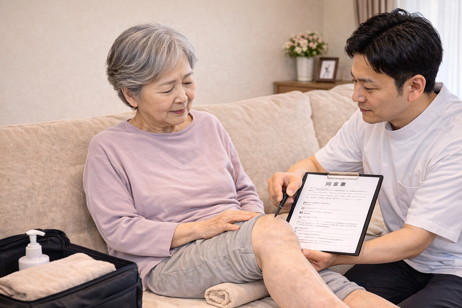 変形性膝関節症で訪問マッサージの同意書について相談するイメージ