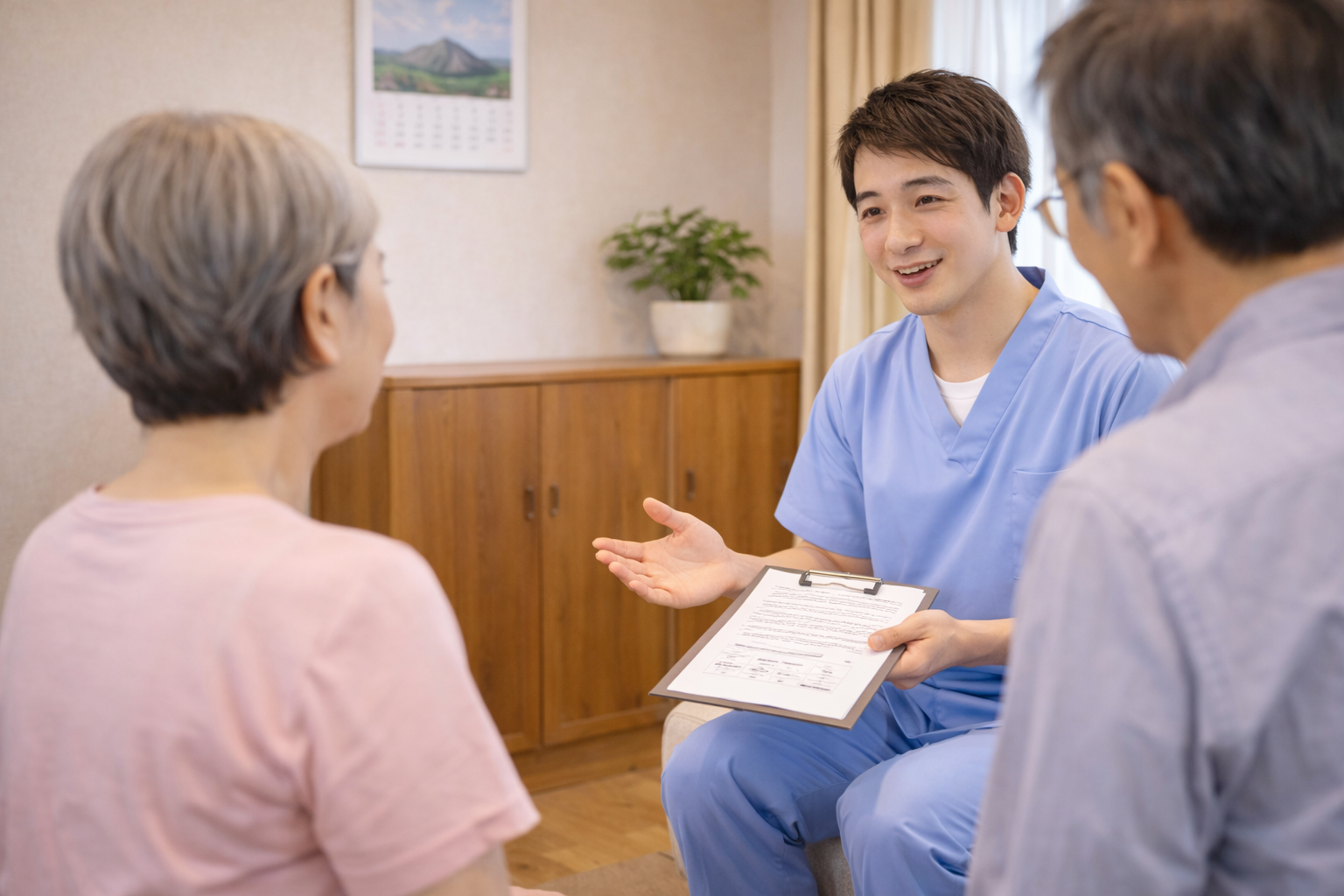 寝たきりに近い状態で訪問マッサージの利用について相談するイメージ