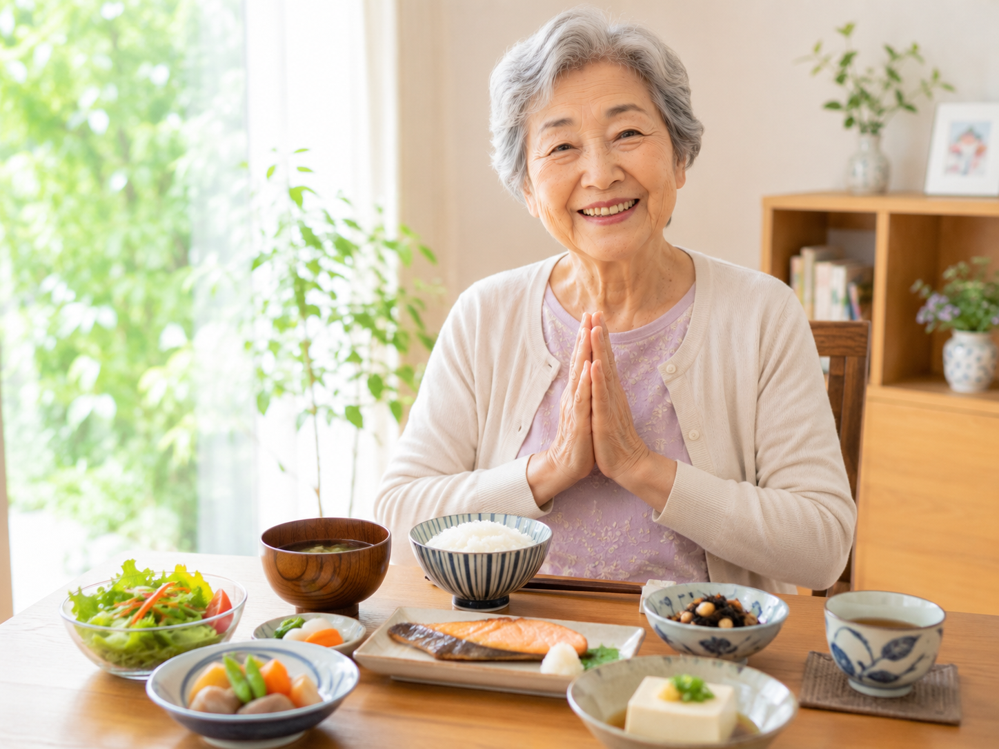 高齢者が食事を楽しみながら元気な体づくりをしている様子