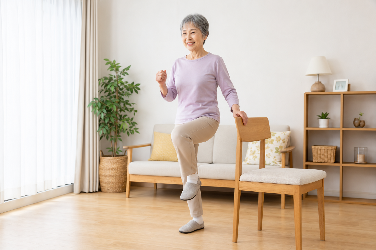 高齢者が昼間に無理なく体を動かしている様子