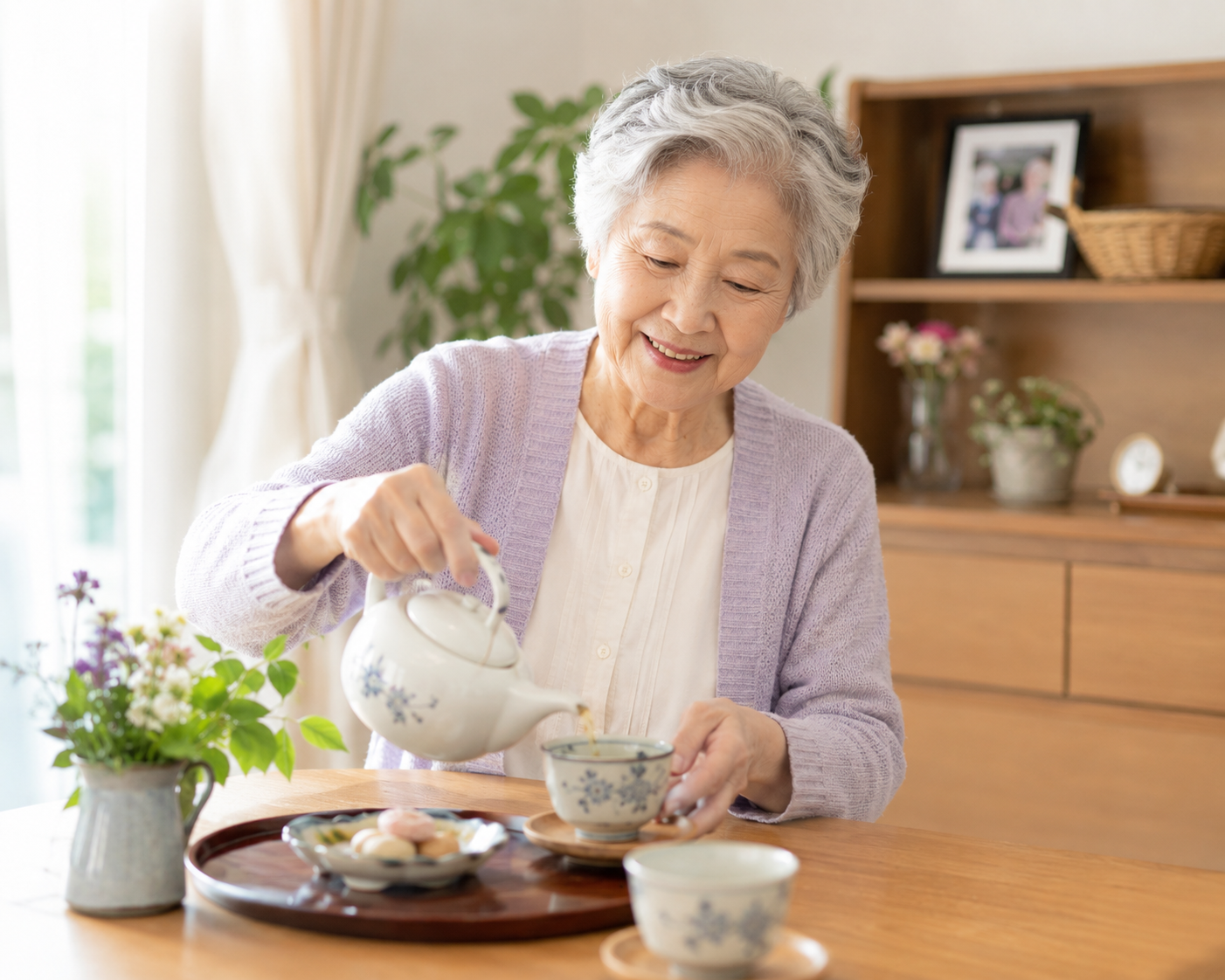 高齢者が毎日の小さな役割を持って前向きに過ごしている様子