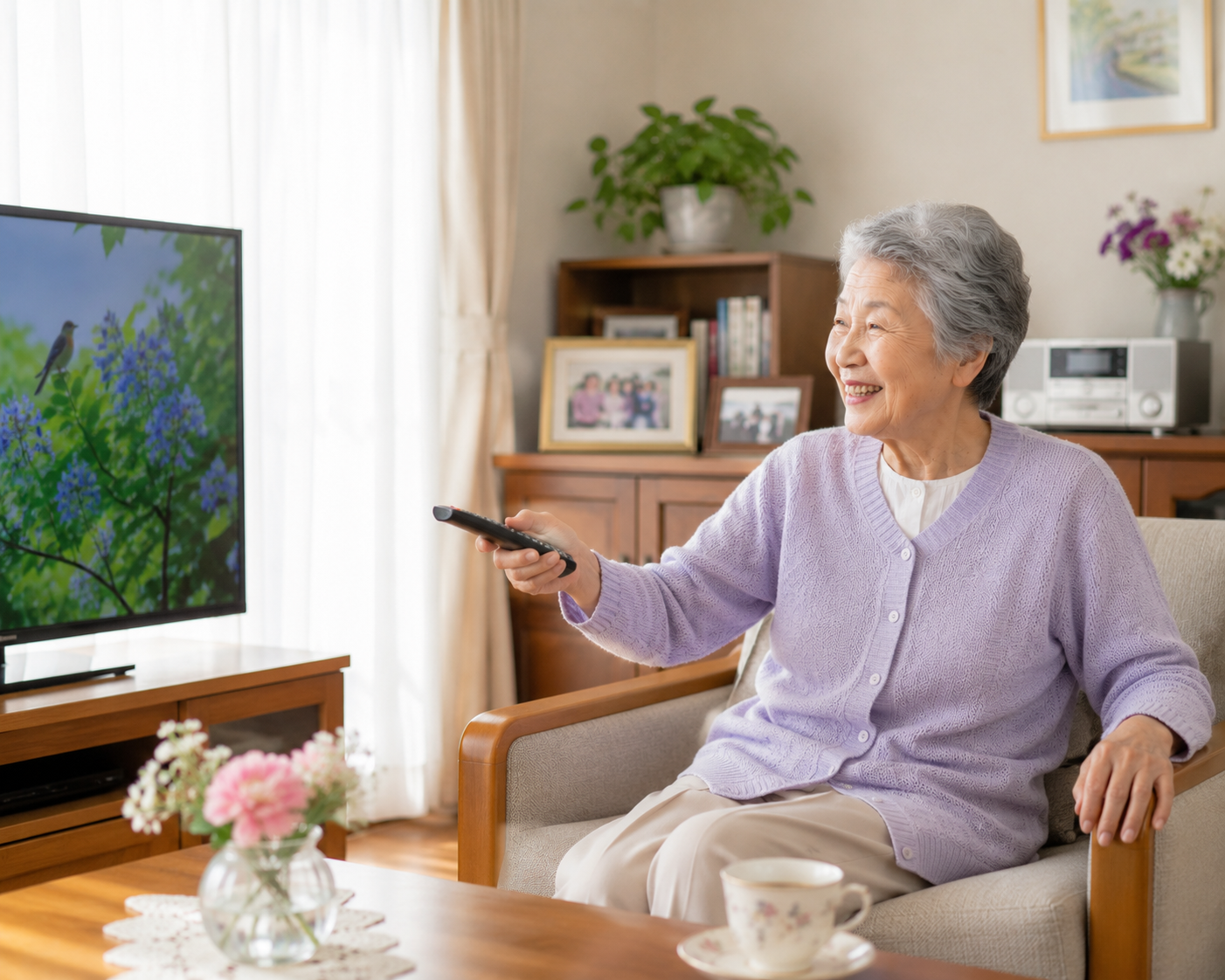 高齢者が今日の楽しみを見つけて明るく過ごしている様子