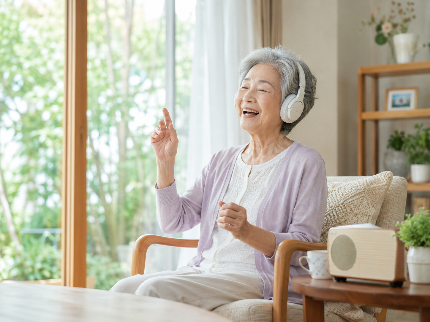 100歳まで元気で明るく健やかに暮らすために好きな歌を楽しむ高齢者