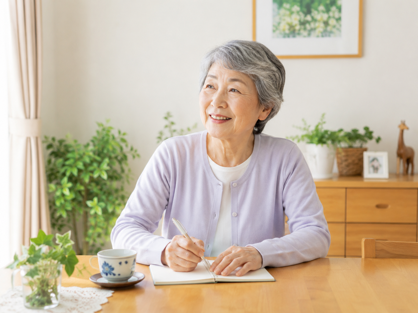 高齢者が今日できたことをメモして前向きに過ごしている様子