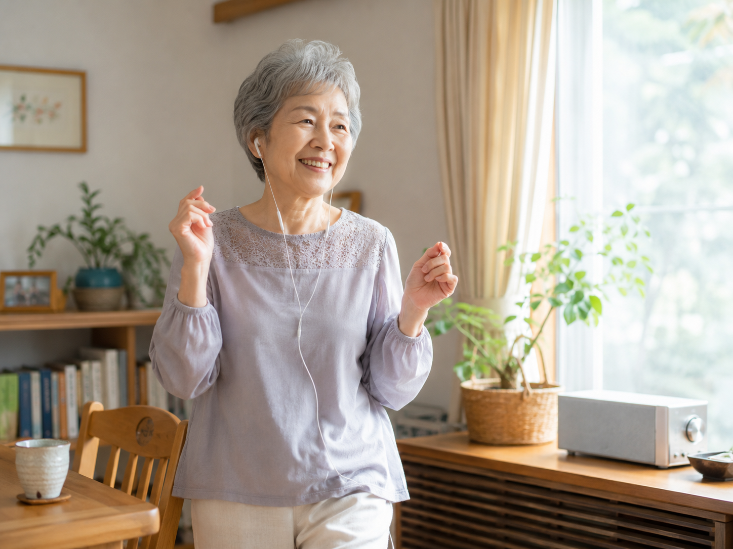 100歳まで元気で明るく暮らすために好きな歌を楽しみ笑顔で過ごす高齢者