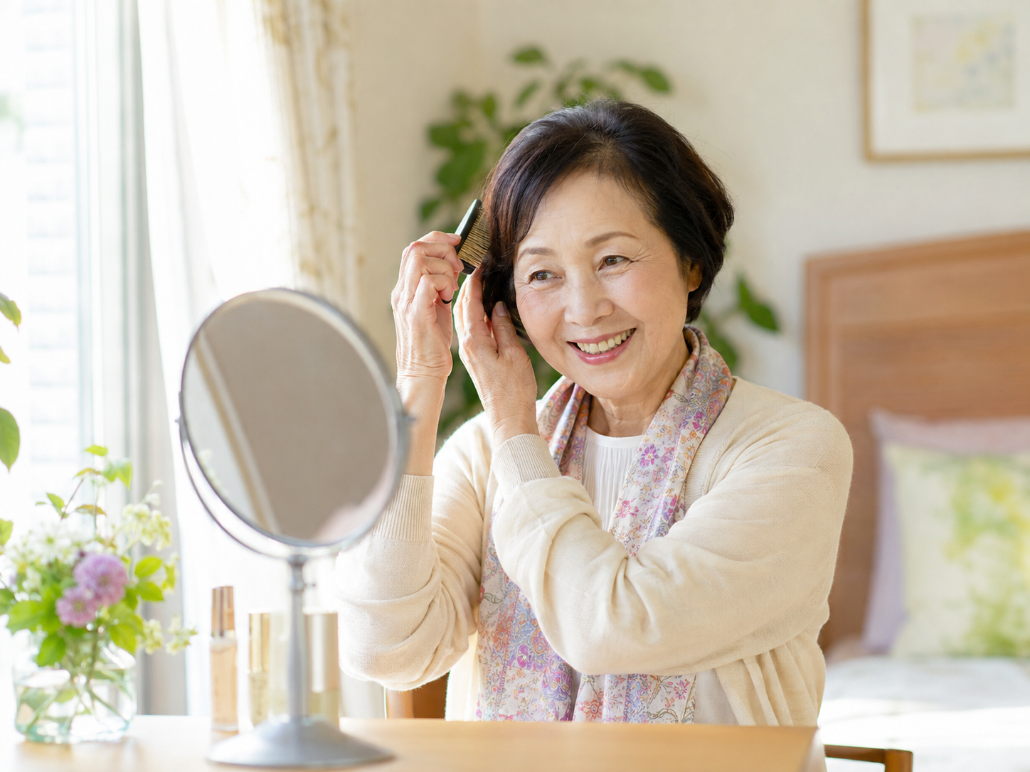 100歳まで元気で明るく健やかに暮らすために身だしなみを楽しむ高齢者