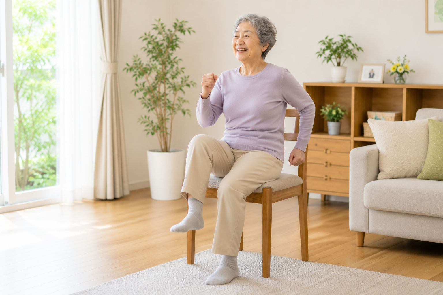高齢者が行きたい場所を楽しみにしながら無理なく体を動かしている様子