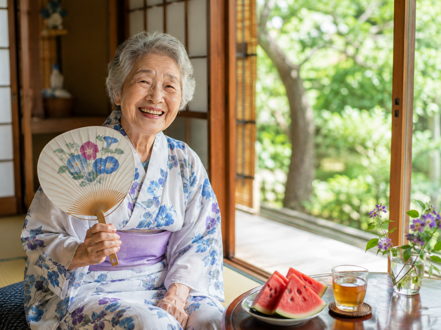 高齢者が季節の行事を小さく楽しみながら明るく暮らしている様子
