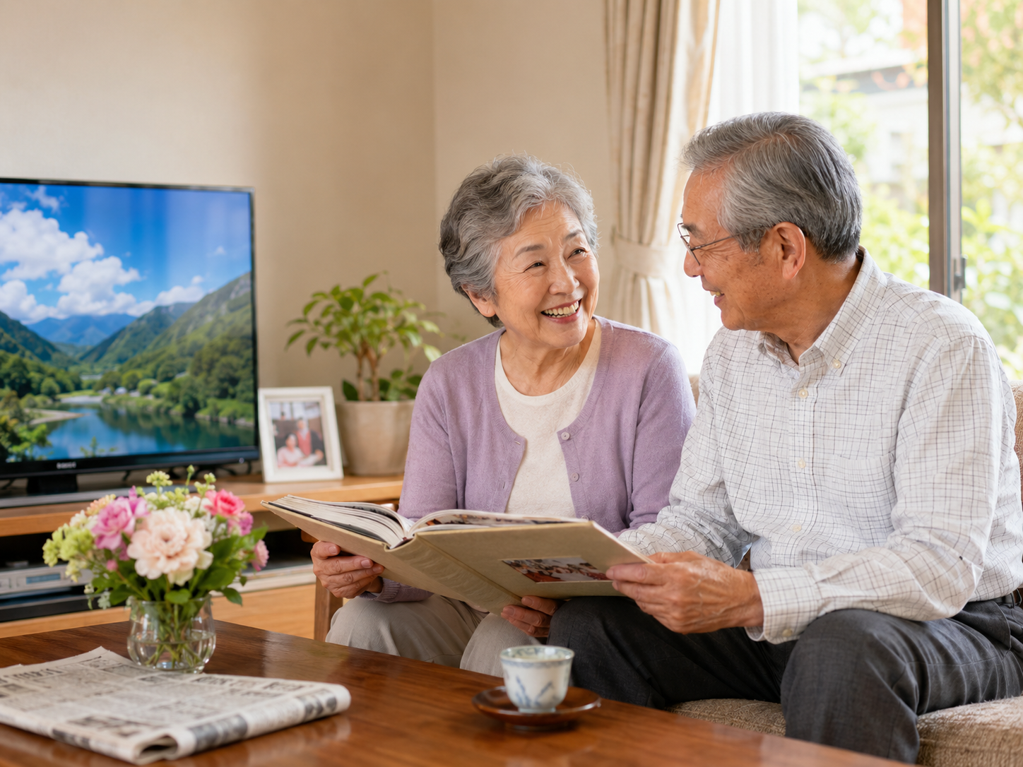 高齢者がまた行きたい場所を思い出して明るい気持ちで過ごしている様子
